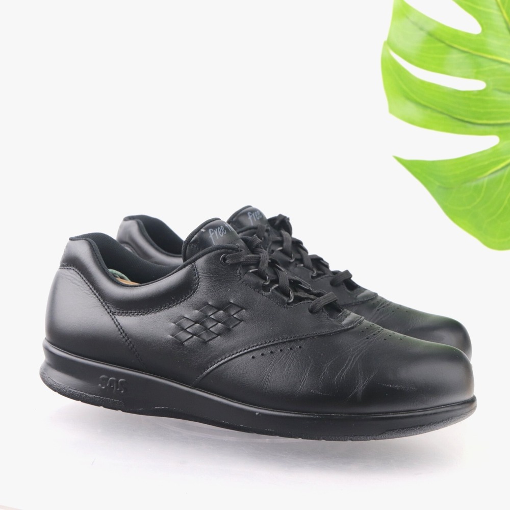 SAS Womens Free Time Sneakers Size 10 M Black Leather Walking Comfort Shoes Lace